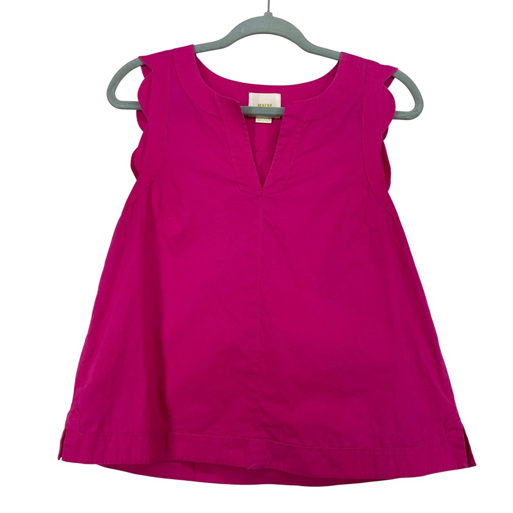 Maeve Size 8 Sleeveless Top Magenta Scalloped V-Neck Cotton Poplin Blouse medium